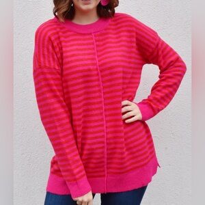 JODIFL MISTY PINK & RED STRIPED SWEATER- Small